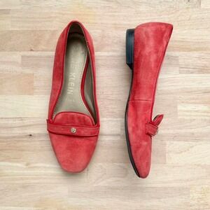 Poppy Red Suede Ballet Flat Size 6.5 Gold